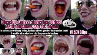 VR 3D 5,7K Larissa shows off her perfect teeth and chews carrots for you