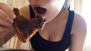 My stepsister eats chicken wings because she feels fat and just stuffs the food in her face. in 4k
