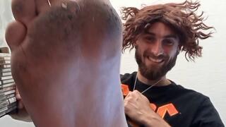 Giant god stomps all over you with dirty feet!