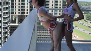 Cheerleader Pegging on Balcony with Panty Gag