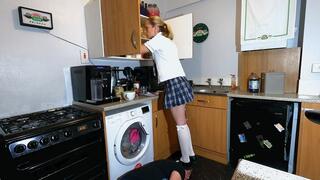 Schoolgirl Rearranging The Food Cupboard