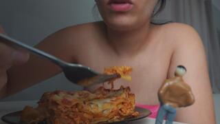 giantess stepsister is in a food orgasm she loves to eat but feels like she's full but because she loves to eat she stuffs