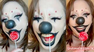 Petite Topless Goth Clowngirl Lollipop Licking Black Lipstick Vape Tease
