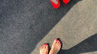 Driving with red pumps