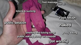 Public on seaside oral sex; eating pussy, licking and sucking, foot massage with oil and smelling thongs and licking them with Miss GospodaricaEmma and Her Alpha man Wolfy01