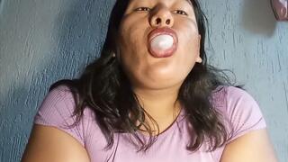 Testing my liquid lipstick with bubble gum