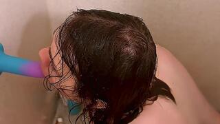 Ice Shower Dildo Sucking Shower in Chastity