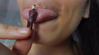 My giantess stepsister sucks tiny stepbrother like a candy then swallows it and cleans the rest with a toothpick in 4k