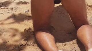 Ladysilva crossdresser on the beach taking off her sexy panties to show off her hot tanned ass with a sexy tan line