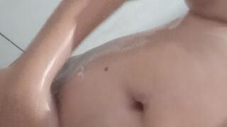 beautiful girl takes a bath