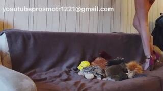 Nastya sexy trampling soft toy with high heels and jumping on bed - very sexy ass hot girl + crush fetish