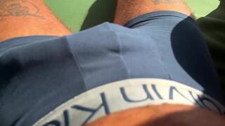 Hot Babe gives fast and sloppy Handjob on the Terrace over the Ocean