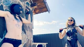 Brutal BREAST whipping - Arrogant sadists destroying skinny slave girl