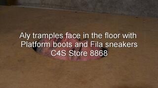 Aly Tramples face in the floor - Platform boots and Fila Sneakers