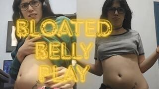Bloated belly play: showing, inflation, dancing sitting and standing different angles