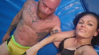 Dirty Tactics Revenge Match with Devon D'Amo and Harley Blaze featuring belly punching, hair pulling, and groping