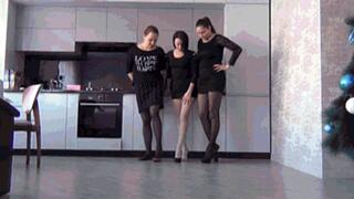 Show you our sexy legs and walk in one shoe 2b