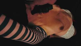 Rae tied up and deepthroats a toy