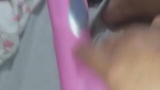 Dildo fucking after having an orgasm with belly button poke