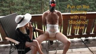 Lady Nymphodora - Fun on the balcony with my diapered slave HD