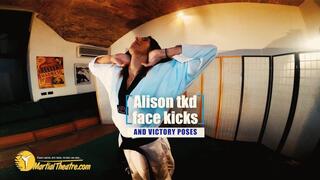 Alison tkd face kicks and victory pose
