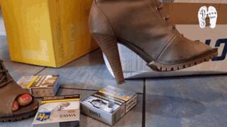 Cardboard boxes crushed under Heeled Boots 2