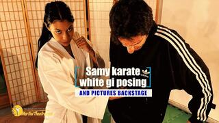 Samy karate white gi posing and pictures backstage
