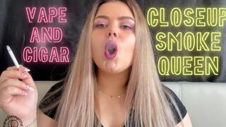 Closeup Smoke Queen with Vape and Cigarette