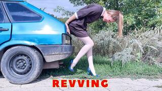 Vika schoolgirl white tights high heels revving_4K_full video 17 min