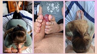 I give you a BLOWJOB IN THE POSE with my soles on display, and finish you with MY FEET!