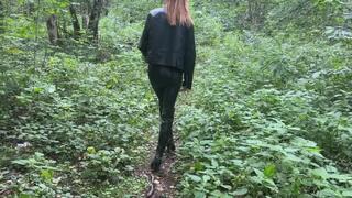 A girl in high-heeled boots was walking through a dense forest and accidentally tripped, fell and severely injured her leg