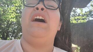 Gordita gets sick on a sunny morning