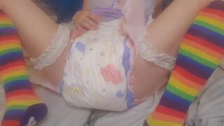 Solo Diapering and Wand Orgasms in Lingerie