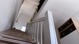 Five-Minute Staircase Cleaning Show with Rubber Gloves, Boots, and Tight Leggings