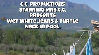 Wet White Jeans & White Turtle Neck Top V3