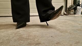 Walking and Toe Tapping in Soft Leather Boots Under Black Work Trousers