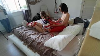 Sofi and Sally_School uniform_Bondage whith red ropes and gagged_Backstage Ordro