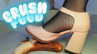 squashing banana with heels