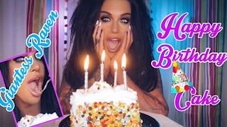 GIANTESS RAVENS HAPPY BIRTHDAY CAKE - Giantess Raven eats tiny men decorated on Her cake