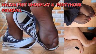Converse Shoeplay in Sheer Black Pantyhose | Nylon Feet to Barefoot Tease