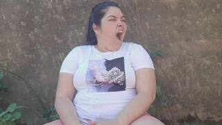 Yawning. Outdoors makes me super tired.