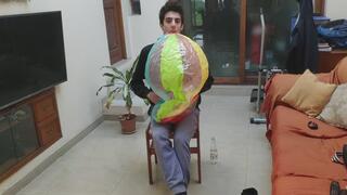 Blowing up and Sit Popping a HUGE Beachball
