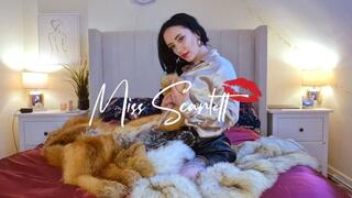 Scarlett's gold satin blouse and fur coat fucking