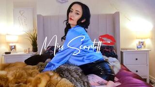 Scarlett's blue satin blouse and sexy fox coat fuck