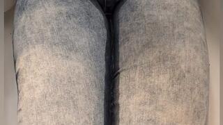 Wetting Tight Acid Wash Jeans While Sitting -- Watch My Pee Puddle Between my Thighs