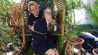 MADE IN ENGLAND! Noisy schoolgirl Chloe Toy explores an abandoned movie filming complex and gets captured by a criminal, leaving her bound and gagged walking in many different movie sets