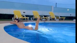 Playing nude by the pool in Portugal. Sexy, wet & energetic