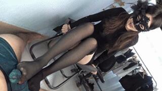 Goddess Su Su, Black Silk, beautiful feet stomp, stomping on a cock, footjob