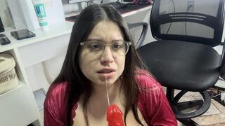 FILLING MY DILDO AND MY TITS WITH SALIVA