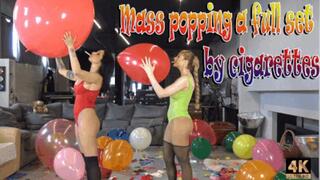 Mass popping all the balloons on the set by cigarettes